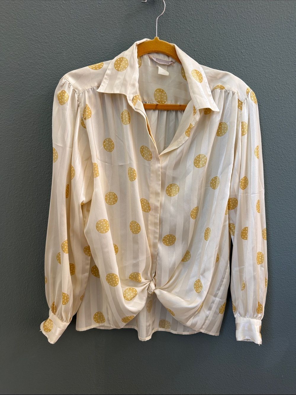 Vintage Silky Evan Piccone Blouse Sz M Polka Dot